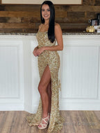 Mermaid Spaghetti Straps Long Sequins Prom Dress