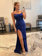 Mermaid Spaghetti Straps Long Sequins Prom Dress