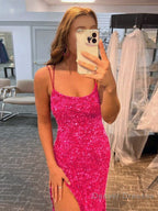 Mermaid Spaghetti Straps Long Sequins Prom Dress