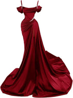 Mermaid Spaghetti Straps Wine Red Long Prom Dress