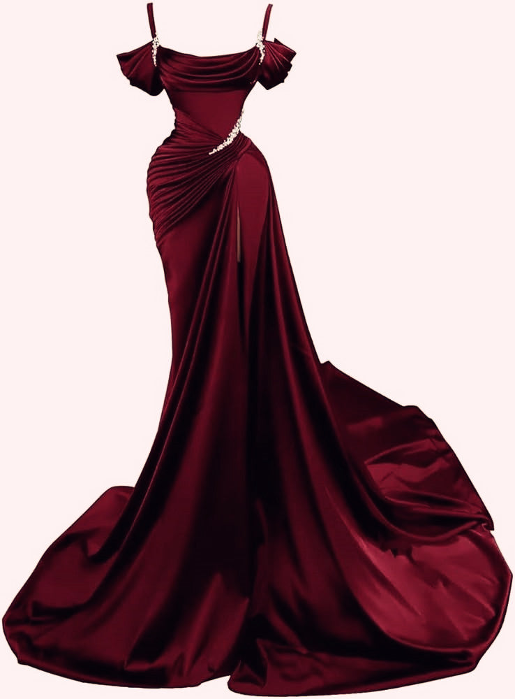 Mermaid Spaghetti Straps Wine Red Long Prom Dress Main image