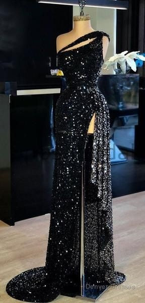 Mermaid Sparkly Sequin Black High Slit Sexy Elegant Modest Long Prom Dresses, Evening Dresses Main image