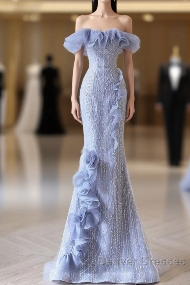Mermaid Strapless Blue Sequin Prom Dress Evening Dress Main image