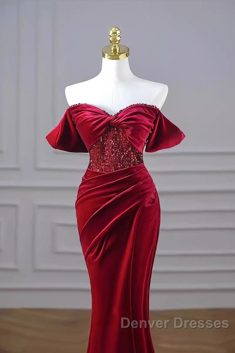 Mermaid Strapless Burgundy Velvet Prom Dress Evening Dress Secondary image