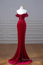 Mermaid Strapless Burgundy Velvet Prom Dress Evening Dress