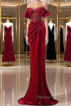 Mermaid Strapless Burgundy Velvet Prom Dress Evening Dress