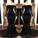 Mermaid Strapless Court Length Long Sleeve Beaded Paillette Embroidery Prom Dress