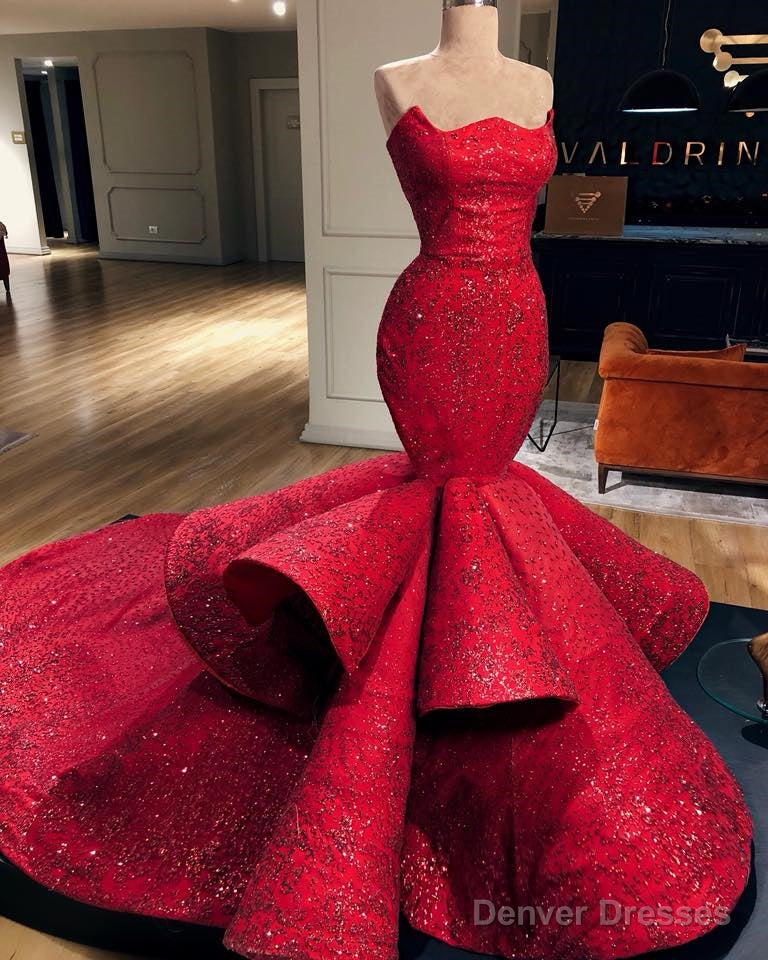 Mermaid Strapless Floor Length Chapel Paillette Prom Dress Secondary image