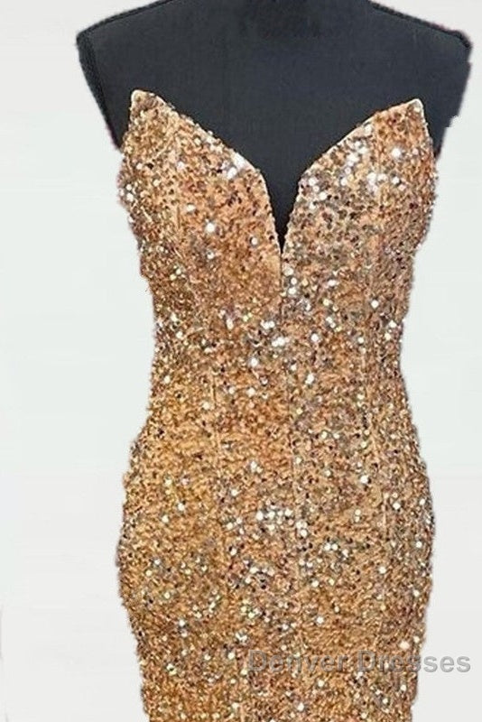 Mermaid Strapless Gold Sequin Prom Dress Secondary image