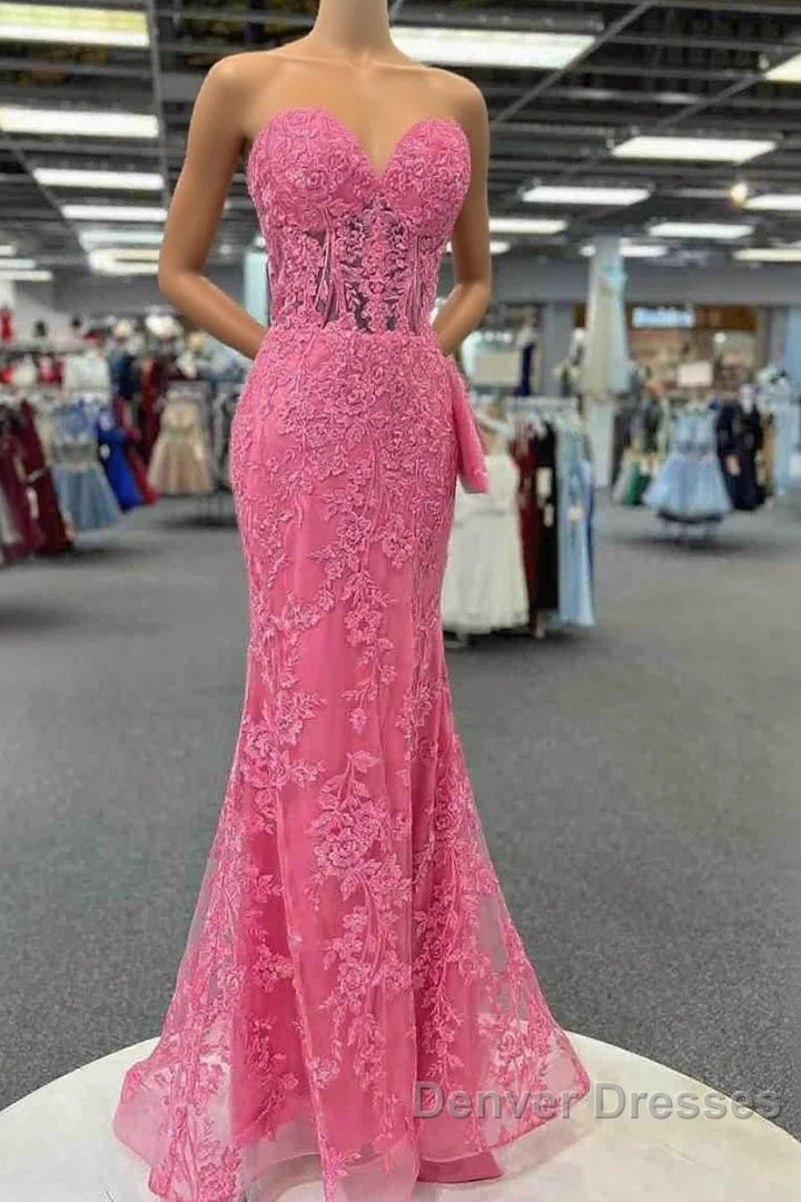 Mermaid Strapless Hot Pink Corset Appliques Long Formal Dress Main image