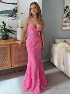 Mermaid Strapless Lace Prom Dress With Appliques