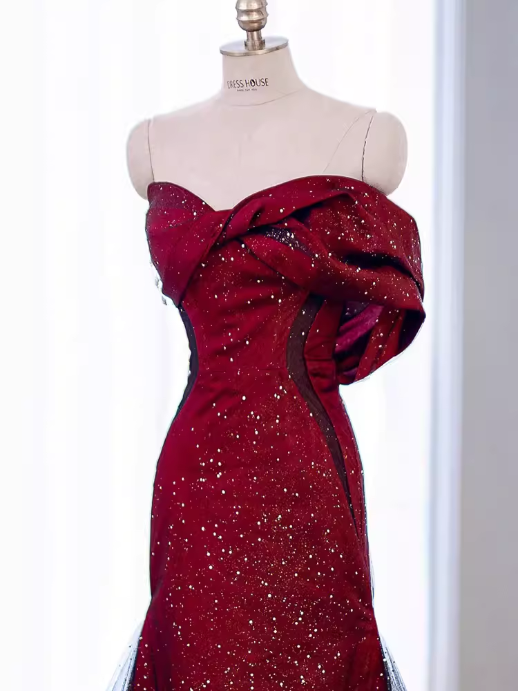Mermaid Strapless Long Burgundy Prom Dress Secondary image