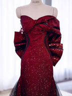 Mermaid Strapless Long Burgundy Prom Dress