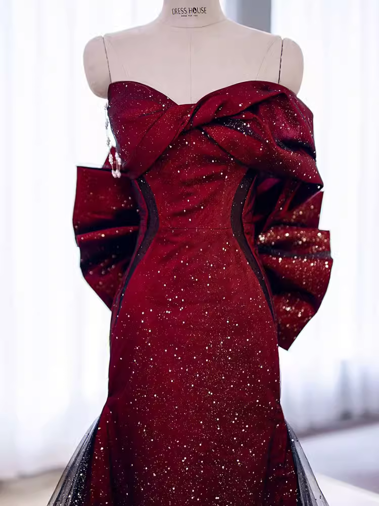 Mermaid Strapless Long Burgundy Prom Dress