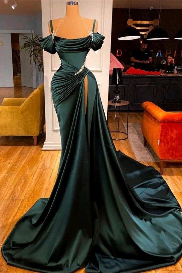 Mermaid Strapless Burgundy Long Slit Prom Dress Evening Dress