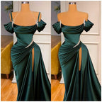 Mermaid Strapless Burgundy Long Slit Prom Dress Evening Dress