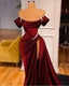 Mermaid Strapless Burgundy Long Slit Prom Dress Evening Dress