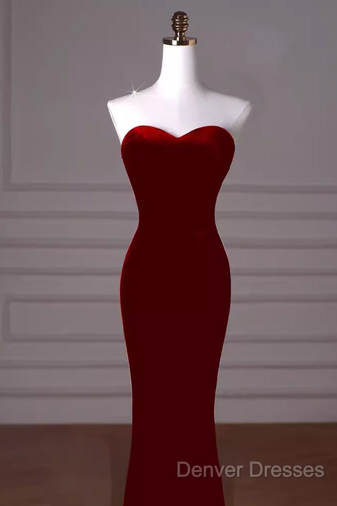 Mermaid Strapless Red Prom Dress Long Party Dress