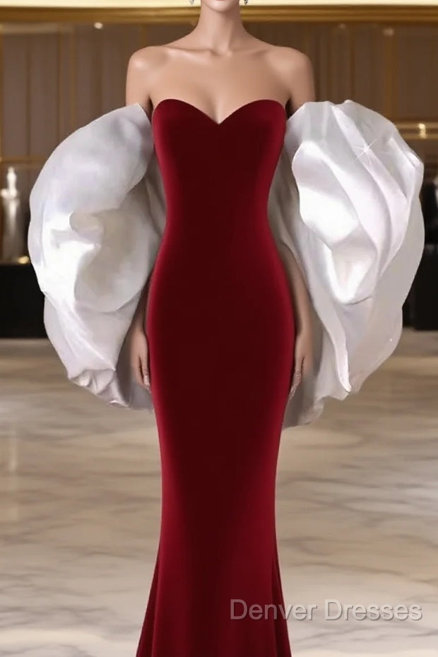 Mermaid Strapless Red Prom Dress Long Party Dress