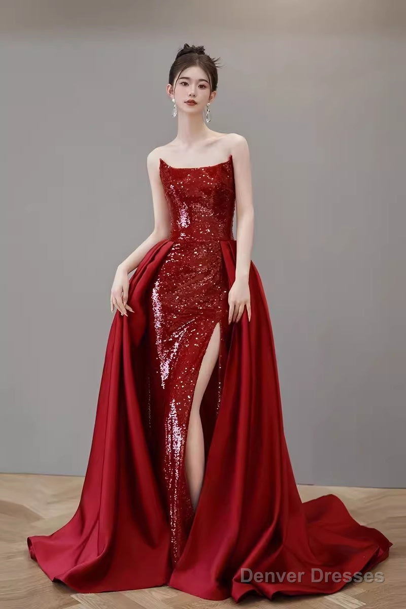 Mermaid Strapless Sequin Red Prom Dresses Long Evening Dress Secondary image