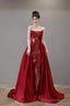Mermaid Strapless Sequin Red Prom Dresses Long Evening Dress