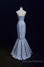 Mermaid Strapless Sequined Long Prom Dress Elegant Formal Evening Dress