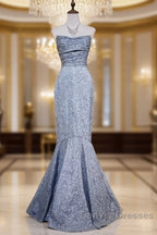 Mermaid Strapless Sequined Long Prom Dress Elegant Formal Evening Dress
