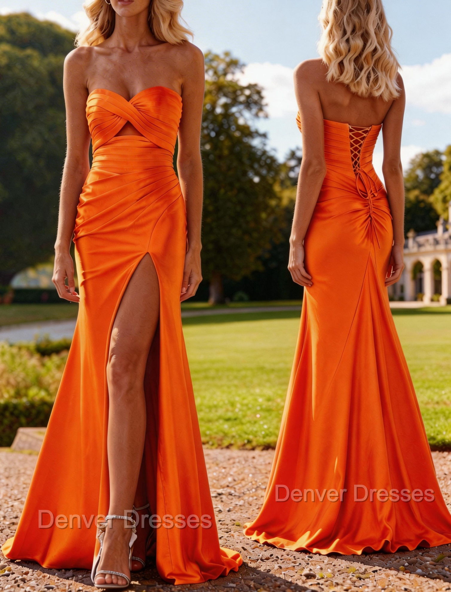 Mermaid Strapless Slit Prom Dress with Pleats Keyhole
