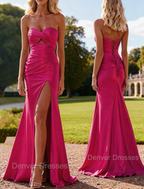 Mermaid Strapless Slit Prom Dress with Pleats Keyhole