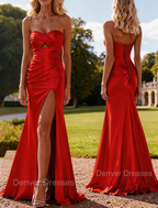 Mermaid Strapless Slit Prom Dress with Pleats Keyhole