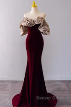 Mermaid Strapless Wine Red Long Prom Dress