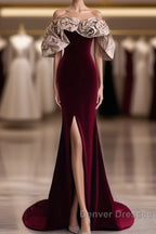 Mermaid Strapless Wine Red Long Prom Dress