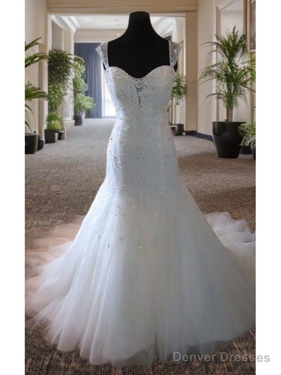 Mermaid Straps Beading Court Train Tulle Wedding Dress Main image
