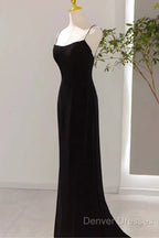 Mermaid Straps Black Velvet Long Prom Dress