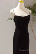 Mermaid Straps Black Velvet Long Prom Dress