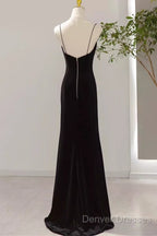 Mermaid Straps Black Velvet Long Prom Dress