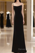 Mermaid Straps Black Velvet Long Prom Dress
