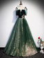 Green Straps Velvet Long Lace Prom Dress