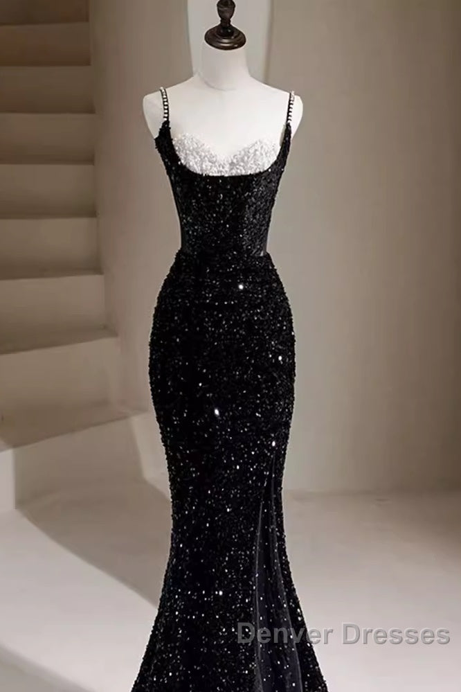 Mermaid Straps Long Black Sequin Prom Dress Secondary image