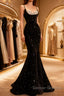 Mermaid Straps Long Black Sequin Prom Dress