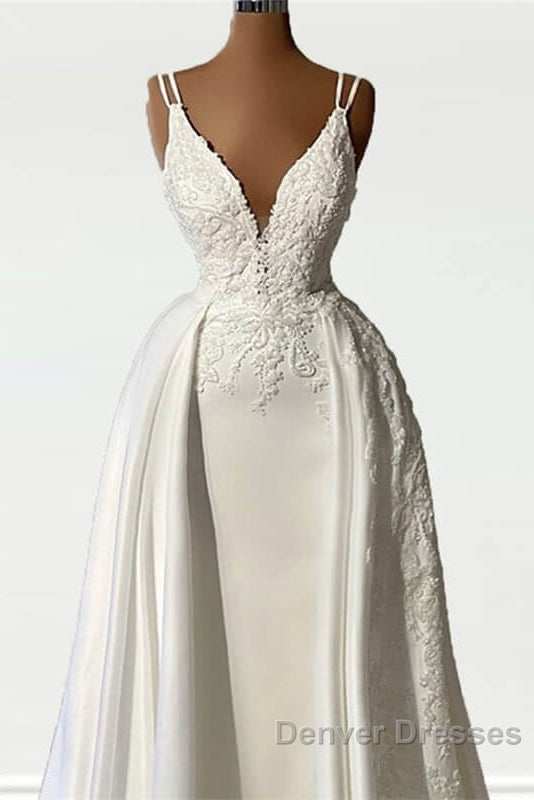 Mermaid Straps V Neck Appliques Satin Wedding Dress Secondary image