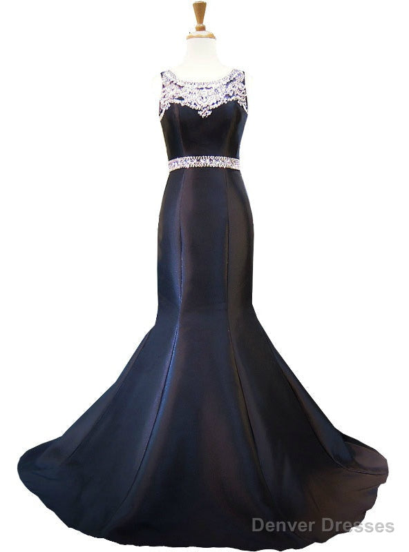 Mermaid Style Crystal Beaded Floor Length Black Prom Dress Main image