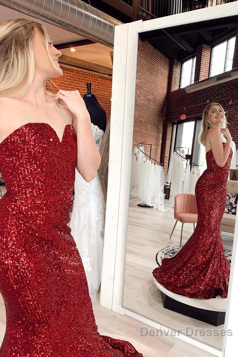 Mermaid Sweetheart Burgundy Sequins Long Prom Dress with Sweep Train Secondary image