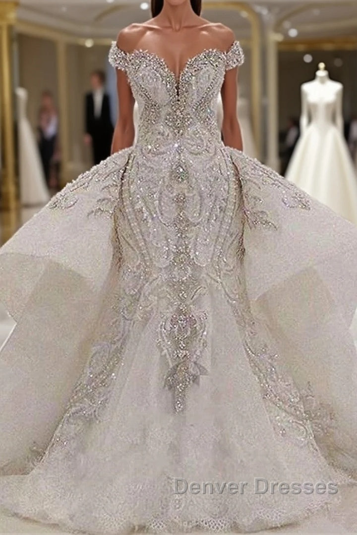 Mermaid Sweetheart Floor Length Wide Hem Tulle Beading Wedding Dress Main image