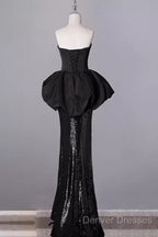 Mermaid Sweetheart Long Black Sequin Prom Dress