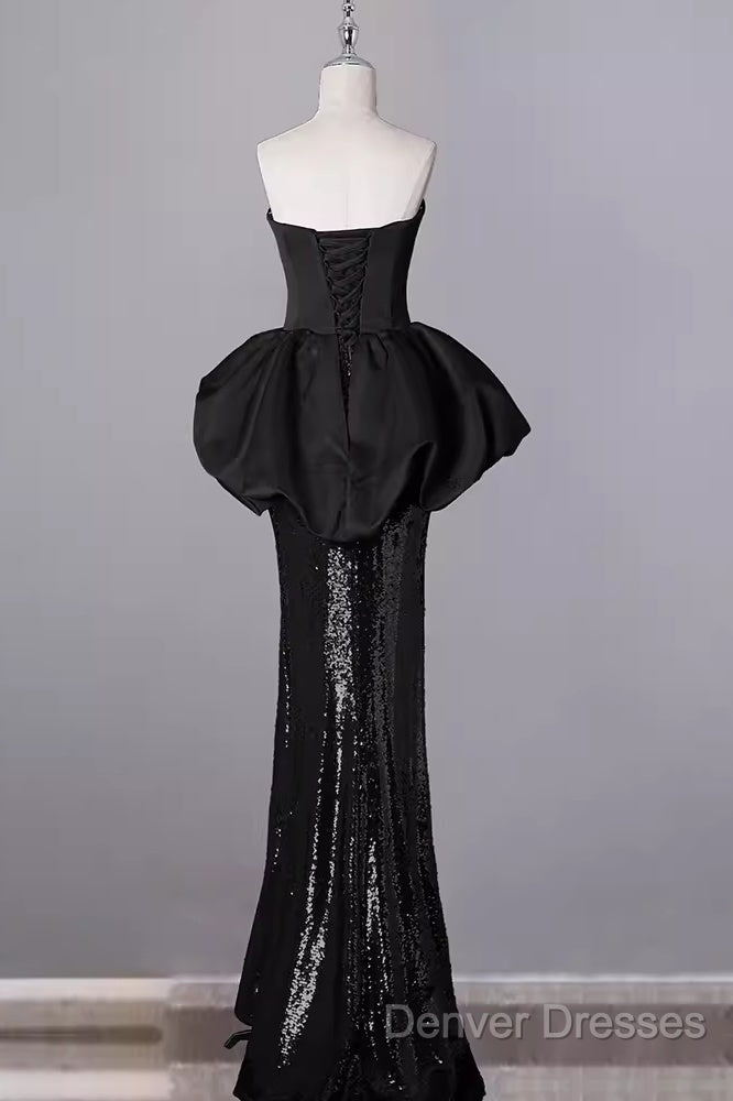 Mermaid Sweetheart Long Black Sequin Prom Dress