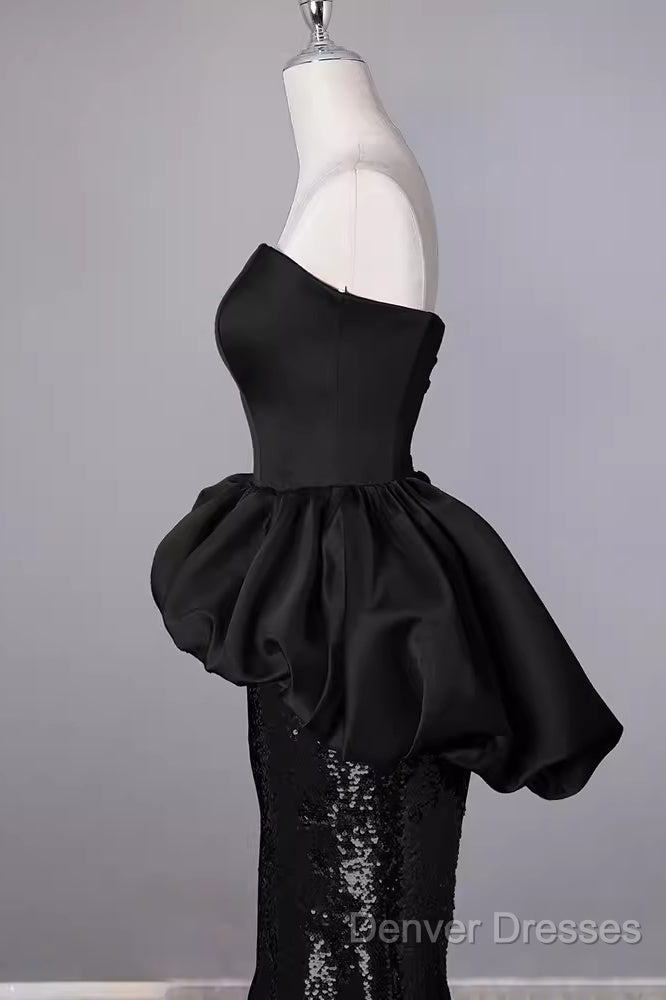 Mermaid Sweetheart Long Black Sequin Prom Dress