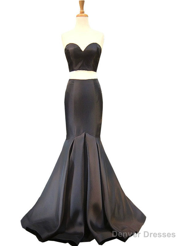 Mermaid Sweetheart Sleeveless Floor Length Black Satin Prom Dress Main image