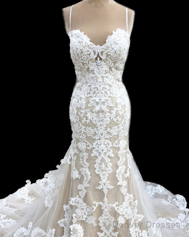 Mermaid Sweetheart Wedding Lace Dress Spaghetti Straps