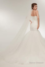 Mermaid Sweetheart White Tulle Wedding Dresses with Appliques